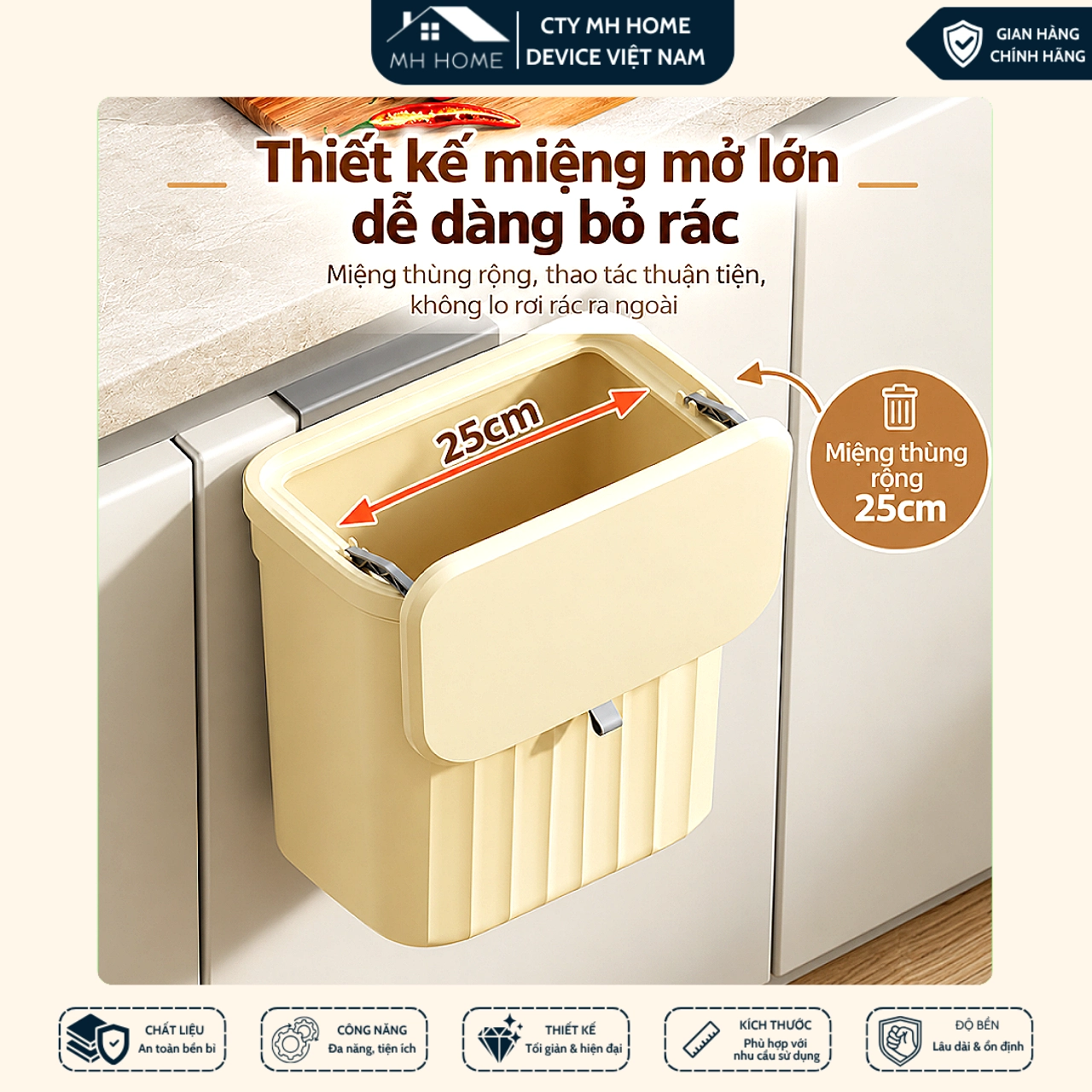 Thùng Rác Treo Tường Nhà Bếp 12L Có Nắp Vỏ Sò Thông Minh - Thùng Rác Treo Cánh Cửa Tủ Chống Mùi Tiện Lợi MH